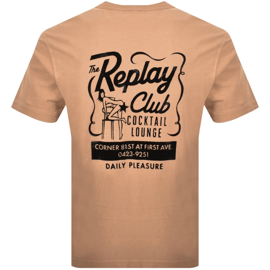 Image number 5 for Replay Flock Graphic T Shirt Brown