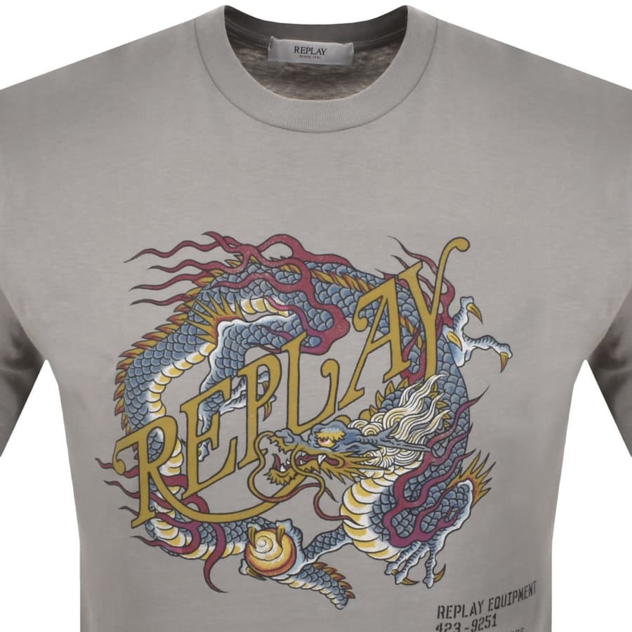 Image number 2 for Replay Dragon Graphic T Shirt Silver