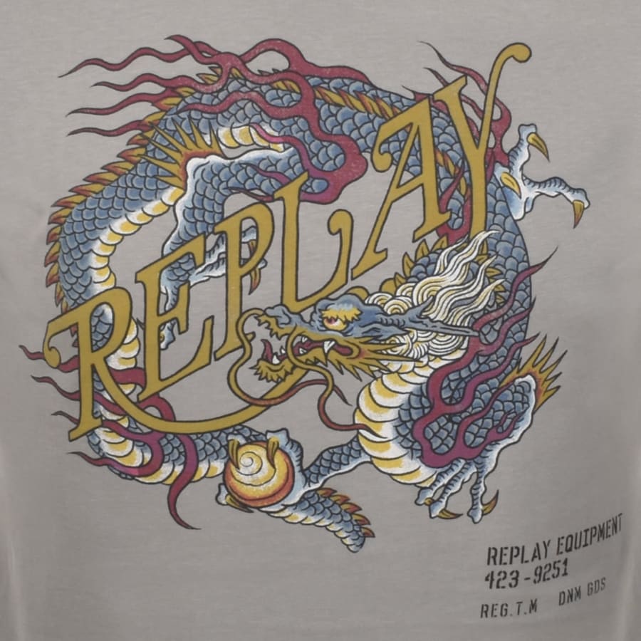 Image number 3 for Replay Dragon Graphic T Shirt Silver