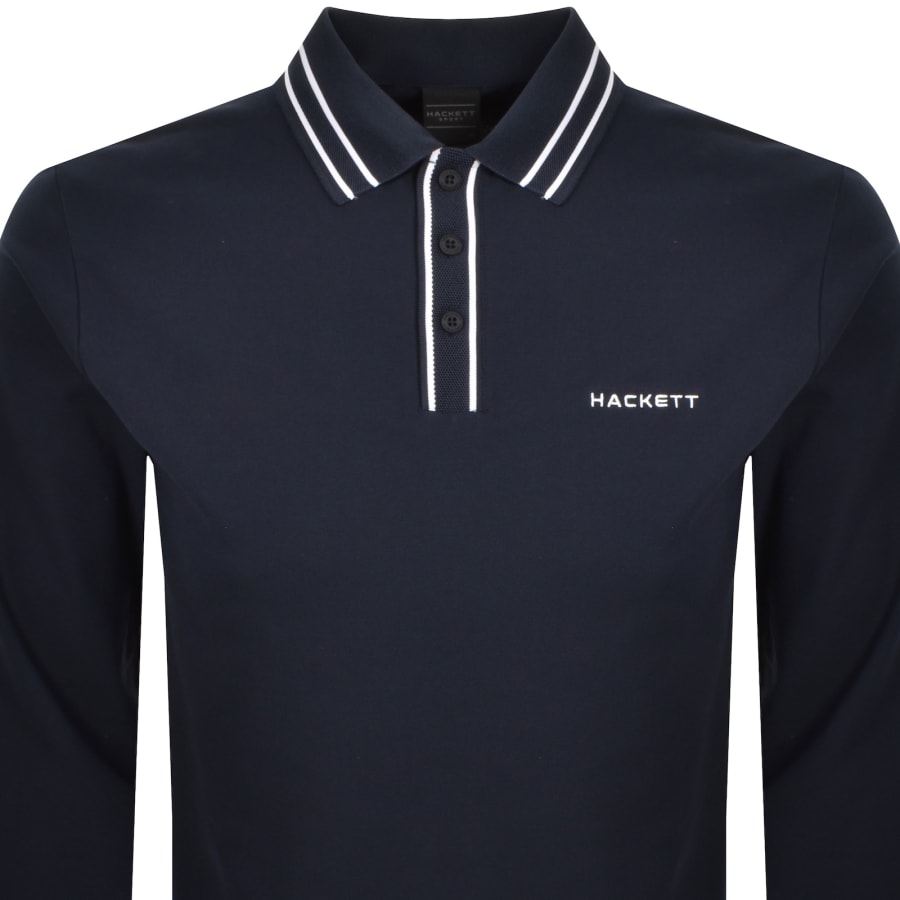 Image number 2 for Hackett Jacquard Tipped Polo T Shirt Navy