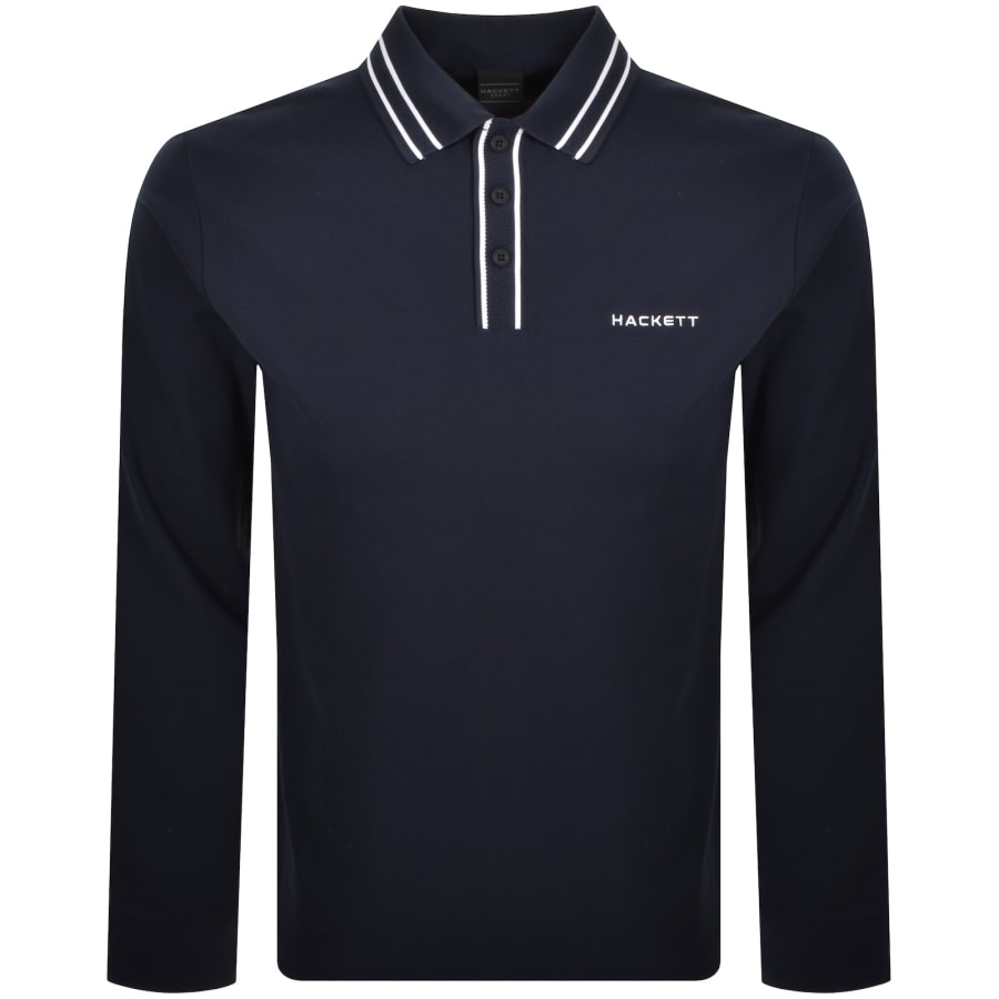 Image number 1 for Hackett Jacquard Tipped Polo T Shirt Navy