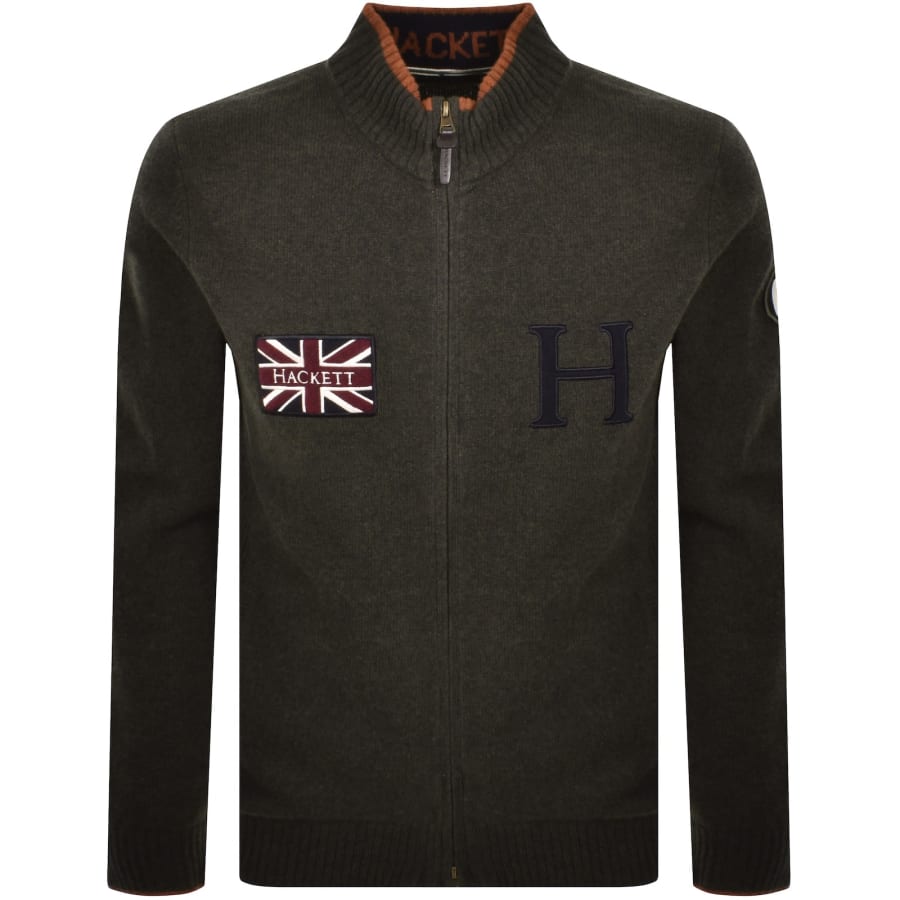 Image number 1 for Hackett London Rally Knit Cardigan Green