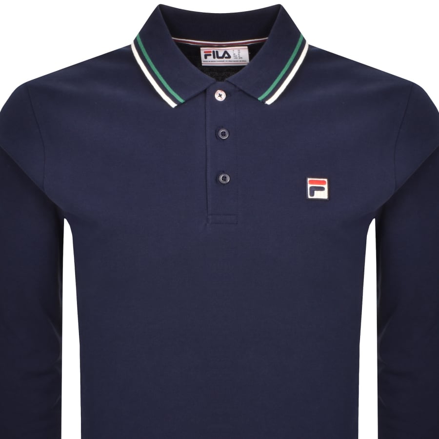 Image number 2 for Fila Vintage Monte Long Sleeve Polo T Shirt Navy