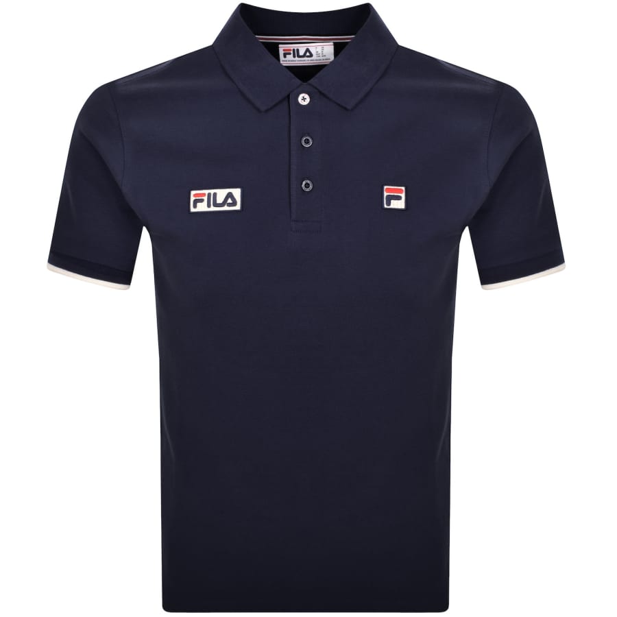 Image number 1 for Fila Vintage Tipped Rib Basic Polo T Shirt Navy