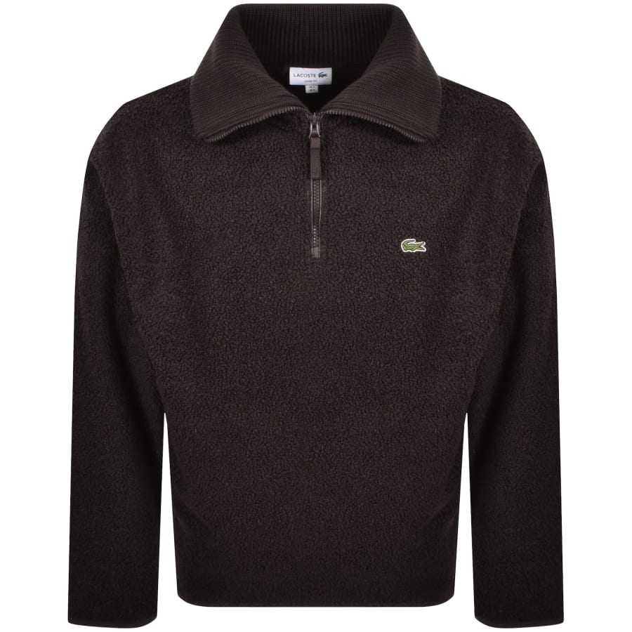 Image number 1 for Lacoste Quarter Zip Knit Fleece Brown