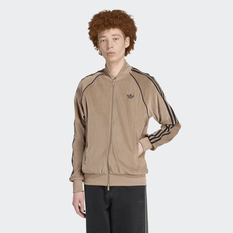 Image number 5 for adidas Originals Velour Track Top Brown