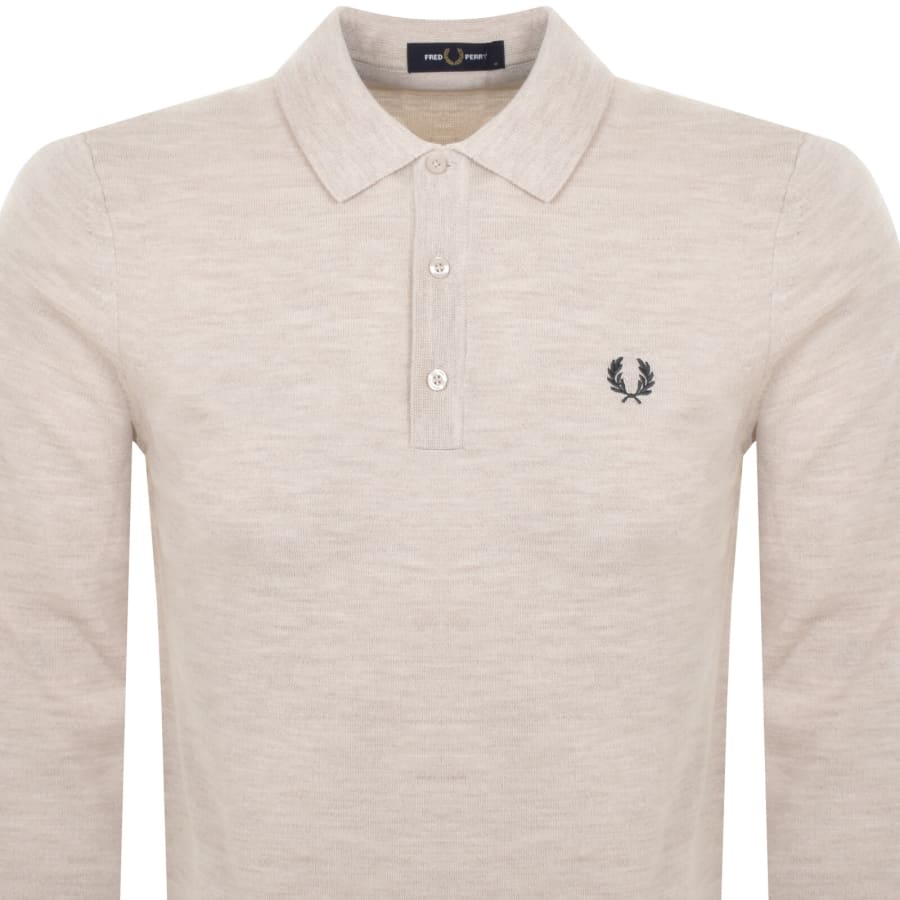 Image number 2 for Fred Perry Long Sleeve Knit Polo Beige