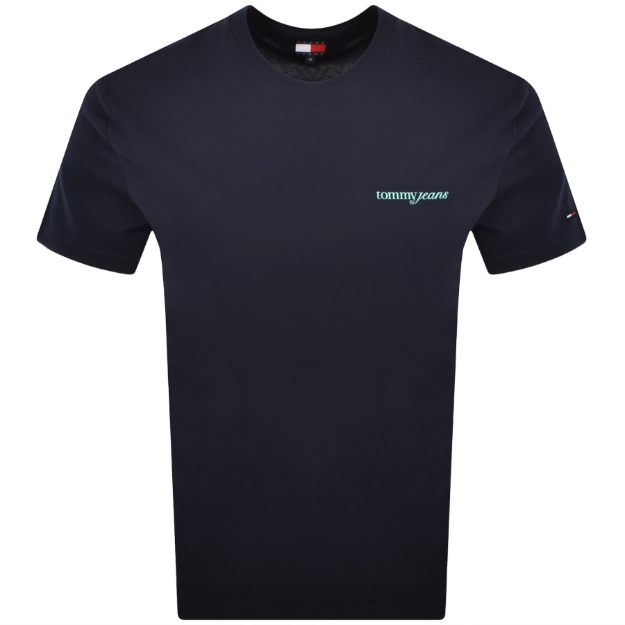 Image number 2 for Tommy Jeans Blur Script T Shirt Navy