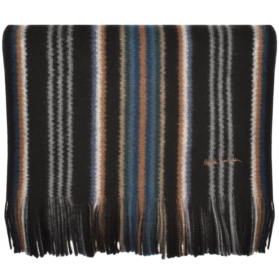Image number 1 for Paul Smith Stripe Wool Scarf Black