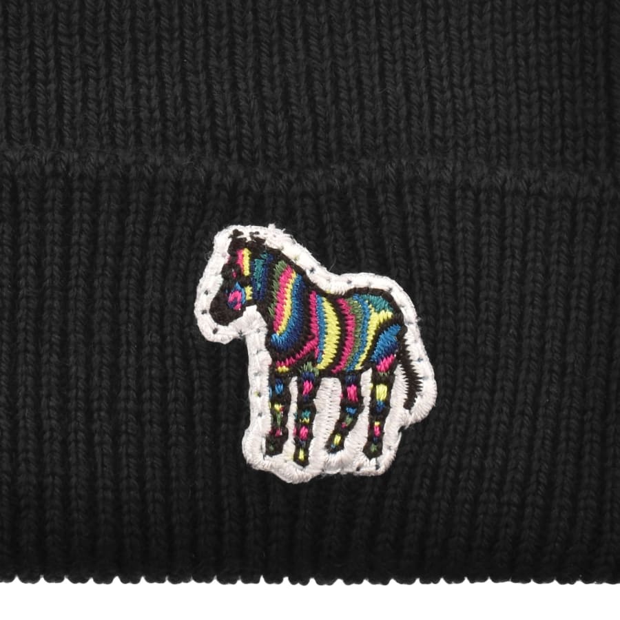 Image number 3 for Paul Smith Rib Zebra Lambswool Beanie Hat Black