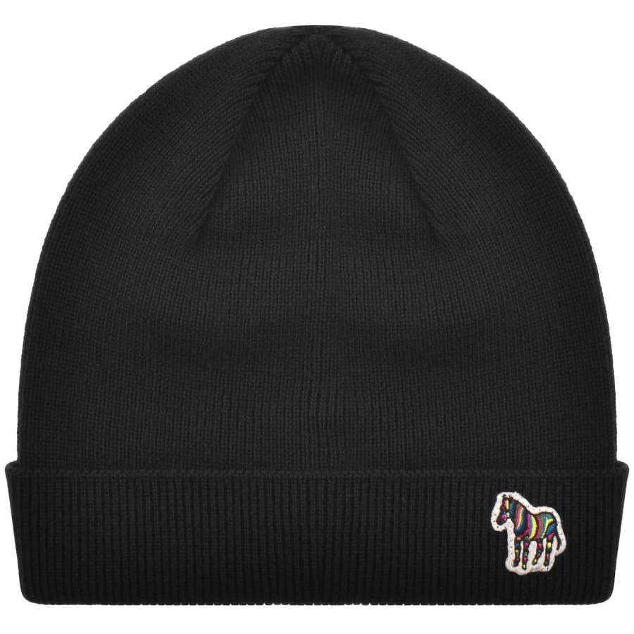 Image number 1 for Paul Smith Rib Zebra Lambswool Beanie Hat Black