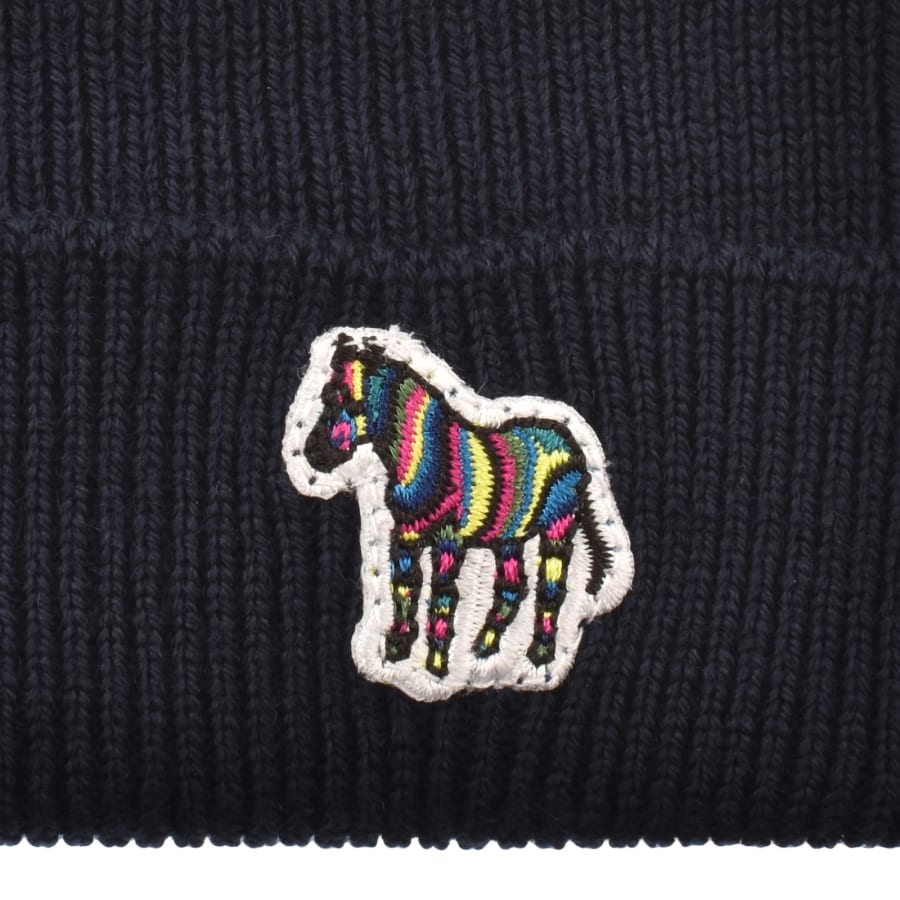 Image number 3 for Paul Smith Rib Zebra Lambswool Beanie Hat Navy