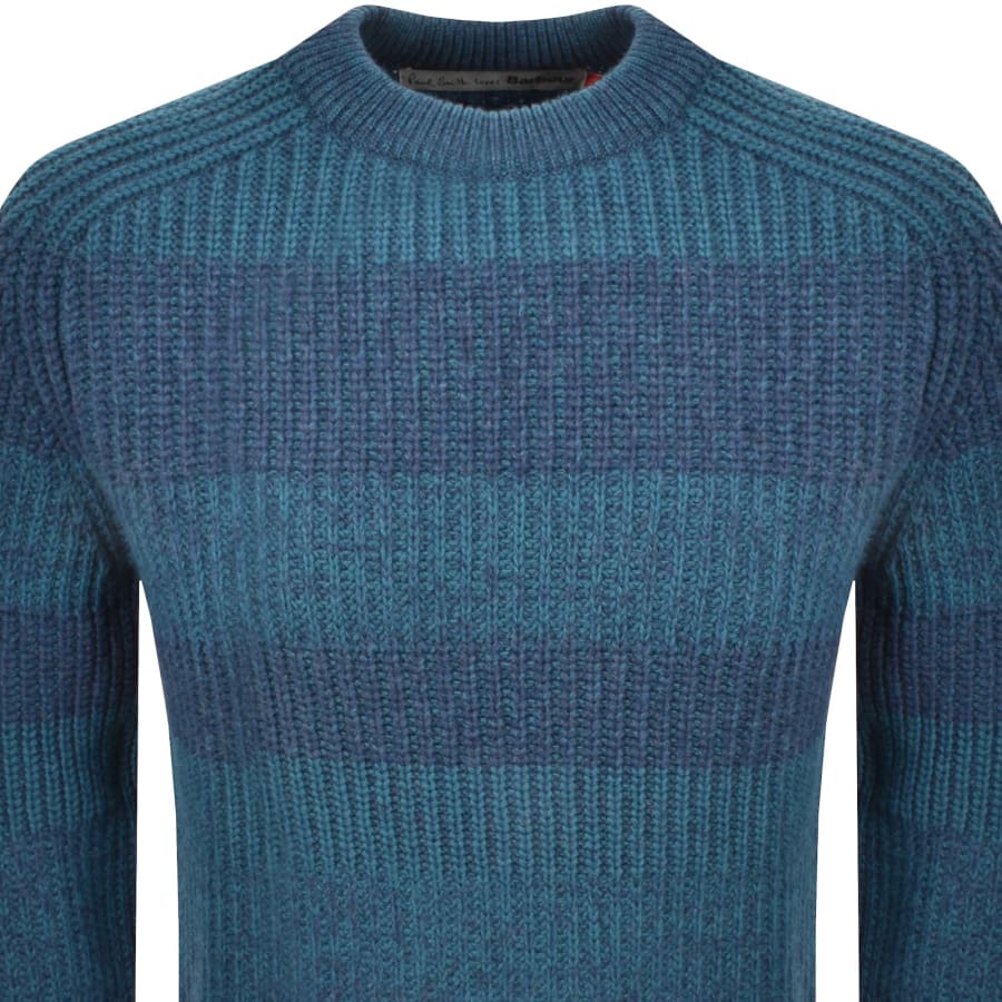 Image number 2 for Barbour X Paul Smith Saddle Knit Jumper Blue