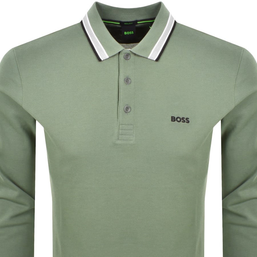 Image number 2 for BOSS Plisy Long Sleeve Polo Green
