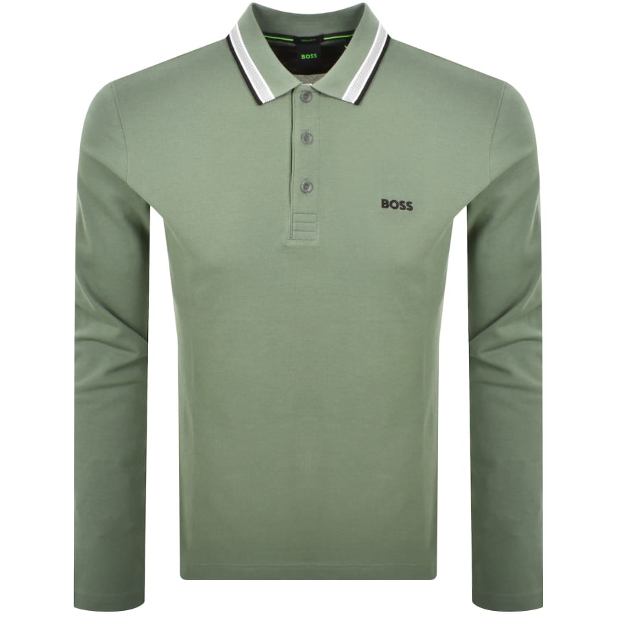 Image number 1 for BOSS Plisy Long Sleeve Polo Green