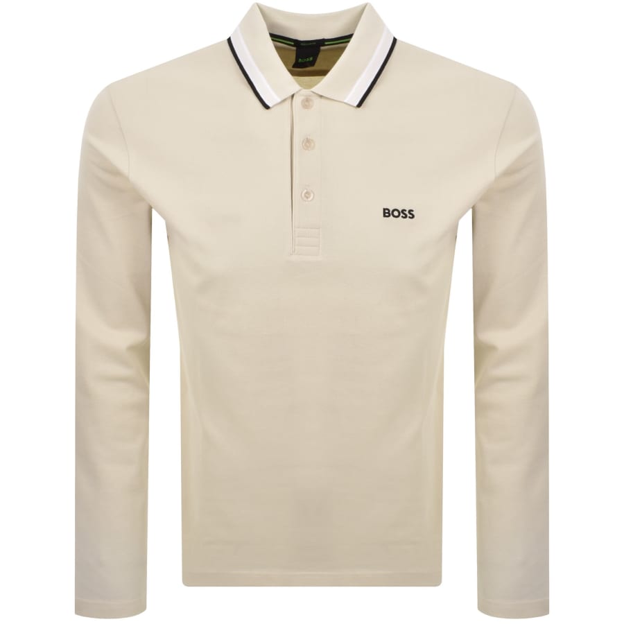 Image number 1 for BOSS Plisy Long Sleeve Polo Cream
