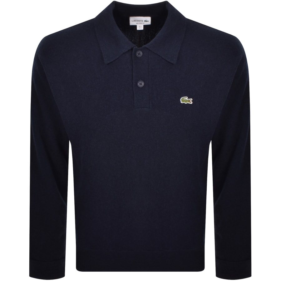 Image number 1 for Lacoste Long Sleeve Wool Knit Polo Navy