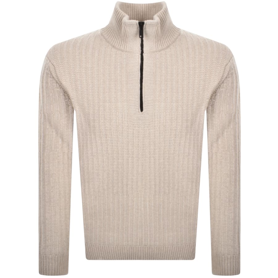 Image number 1 for BOSS Winter Quarter Zip Wool Jumper Beige