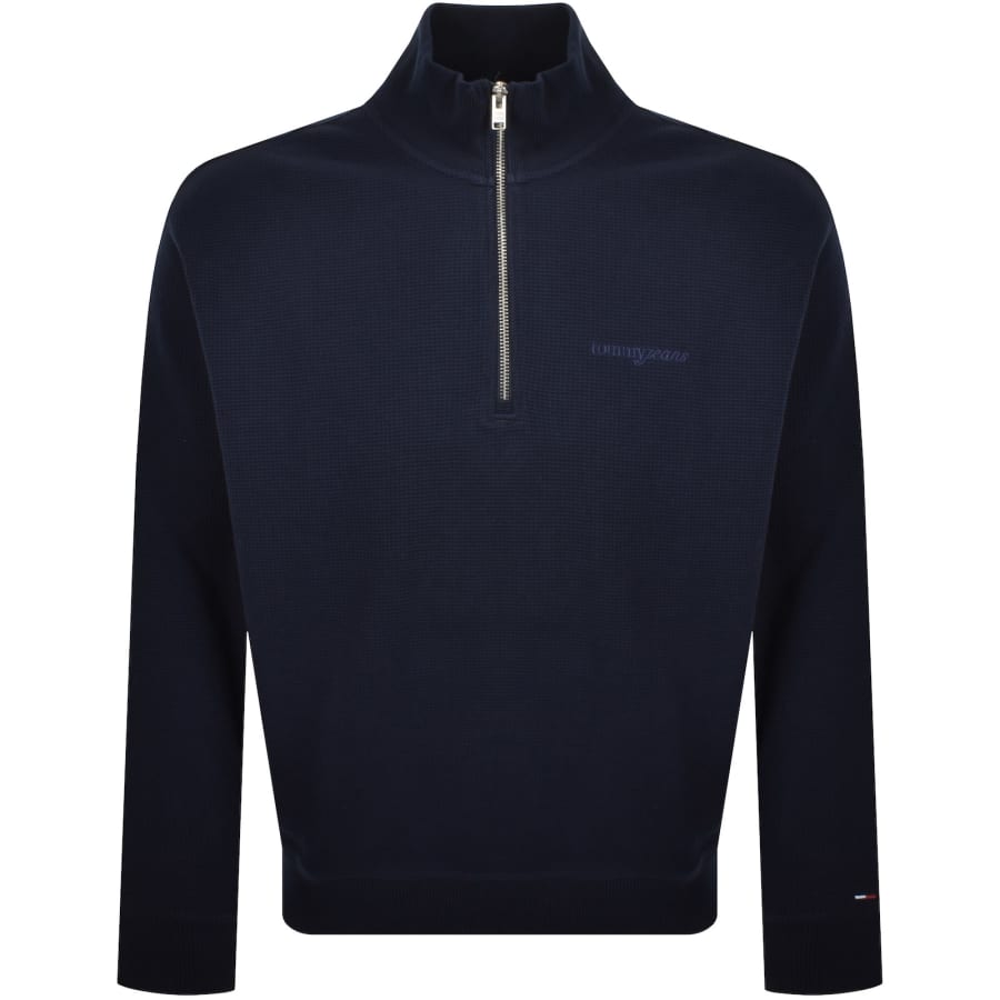 Image number 1 for Tommy Jeans Flag Quarter Zip Sweatshirt Navy