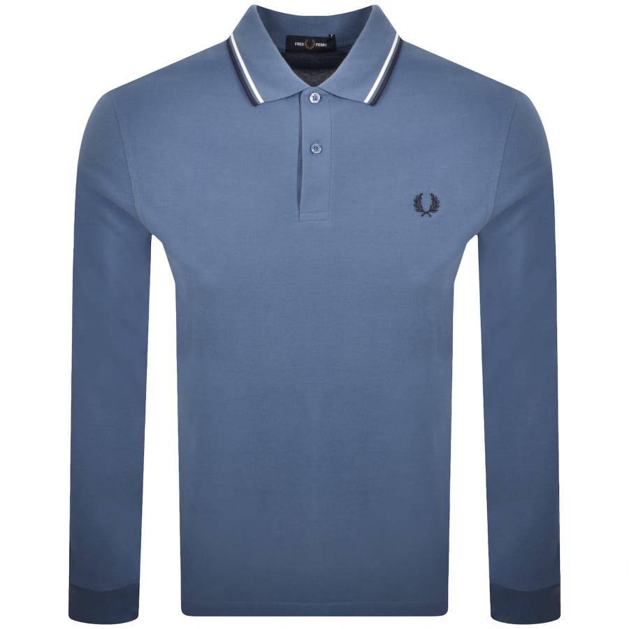 Image number 1 for Fred Perry Long Sleeved Polo T Shirt Blue