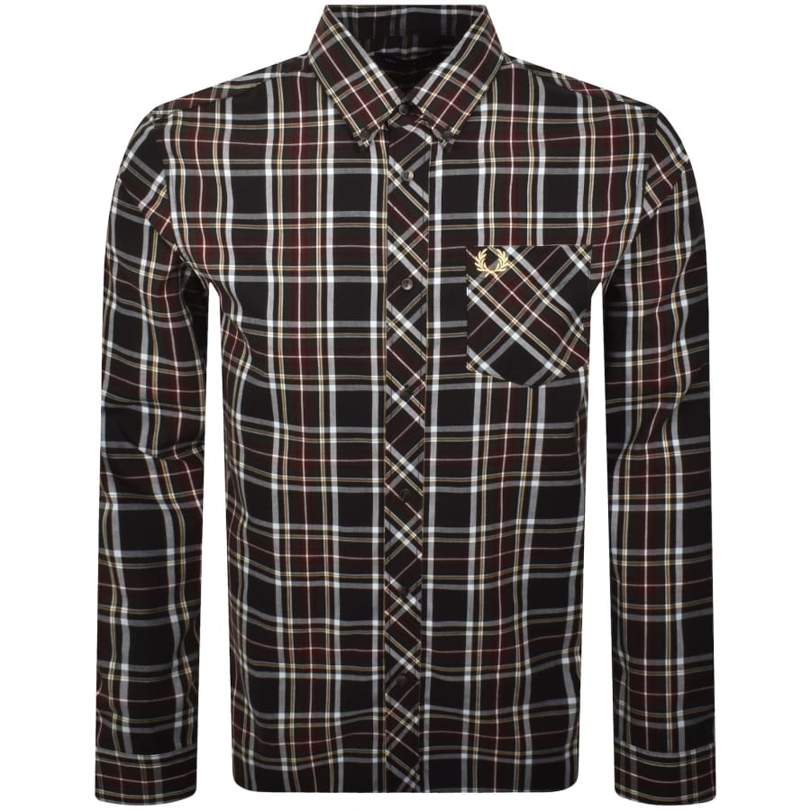 Image number 1 for Fred Perry Long Sleeve Tartan Shirt Black