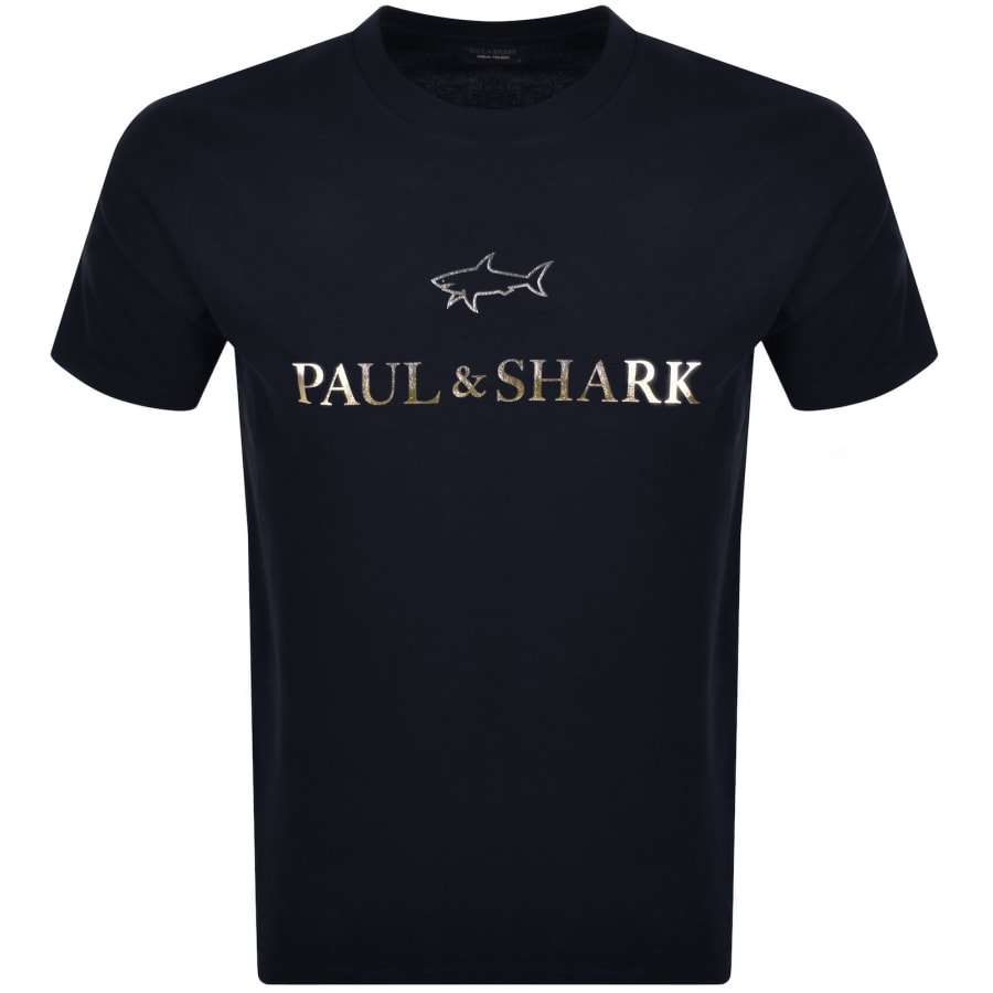 Image number 1 for Paul And Shark Printed Logo T Shirt Navy