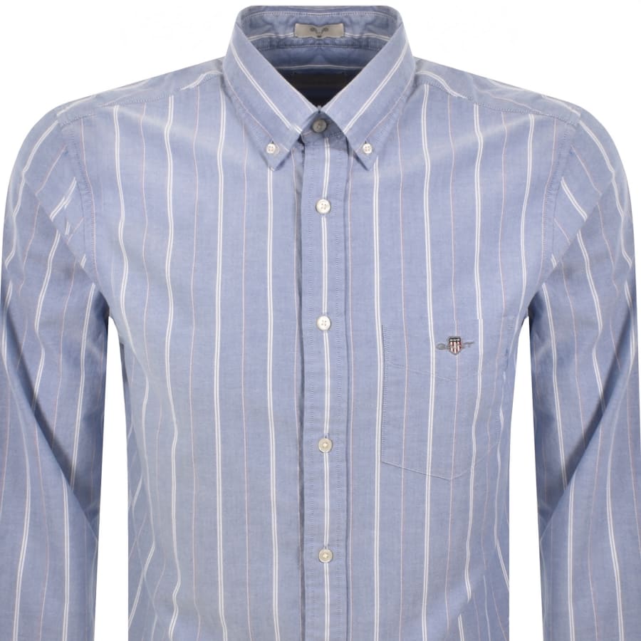 Image number 2 for Gant Long Sleeved Oxford Stripe Shirt Blue