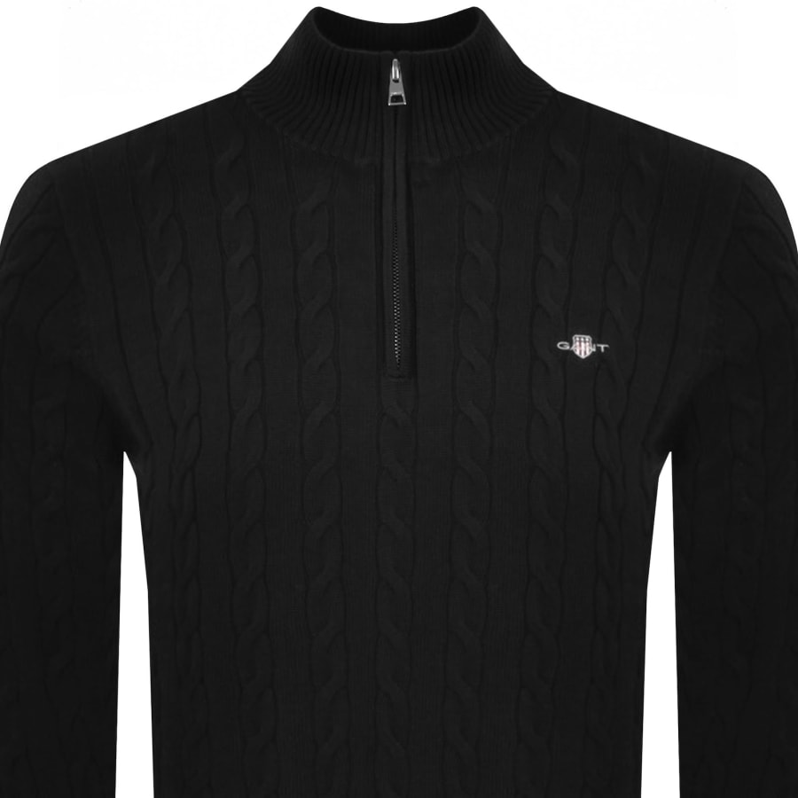Image number 2 for Gant Cotton Cable Knit Half Zip Jumper Black