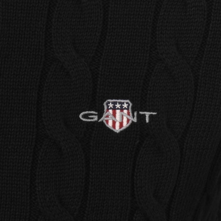 Image number 3 for Gant Cotton Cable Knit Half Zip Jumper Black
