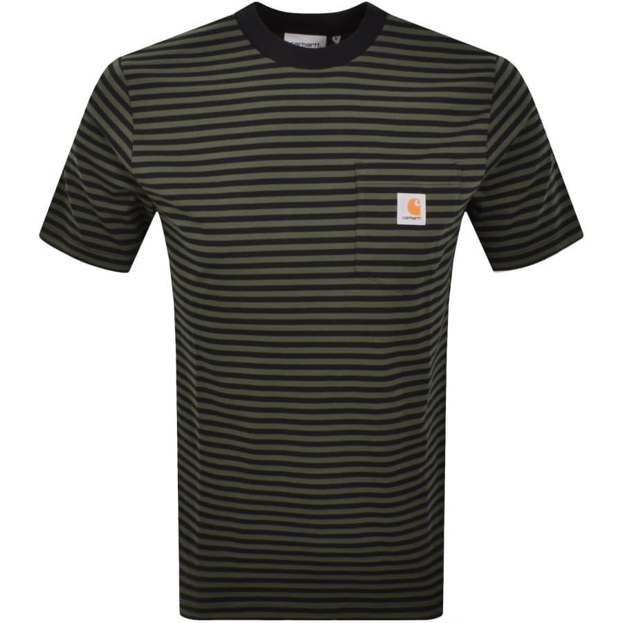 Image number 1 for Carhartt WIP Verner Stripe Pocket T Shirt Green