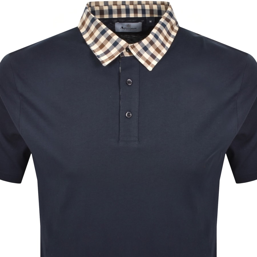 Image number 2 for Aquascutum Club Check Collar Polo T Shirt Navy
