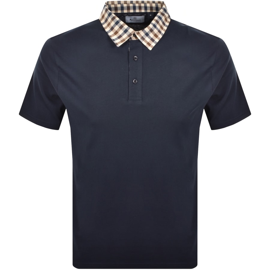 Image number 1 for Aquascutum Club Check Collar Polo T Shirt Navy