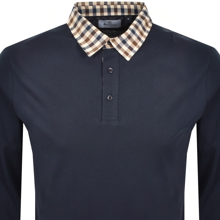 Image number 2 for Aquascutum Club Check Collar Polo T Shirt Navy