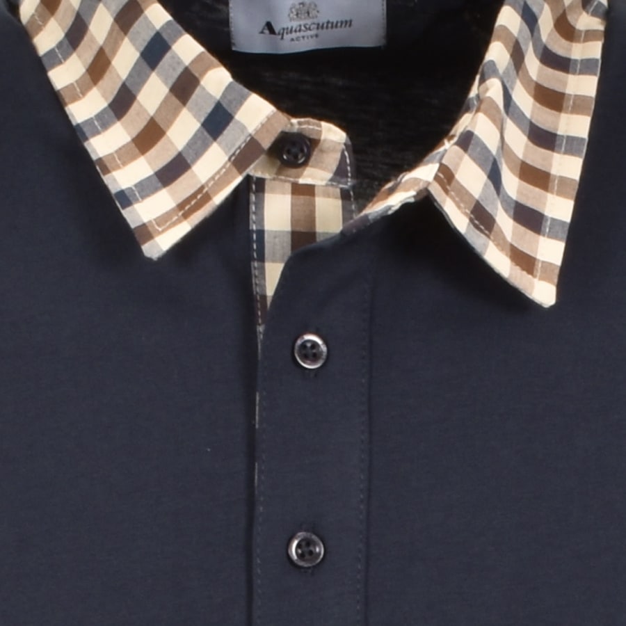 Image number 3 for Aquascutum Club Check Collar Polo T Shirt Navy