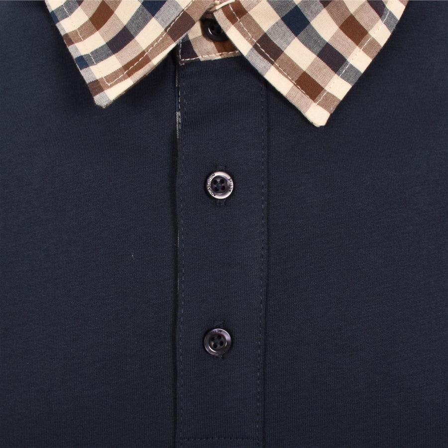 Image number 4 for Aquascutum Club Check Collar Polo T Shirt Navy