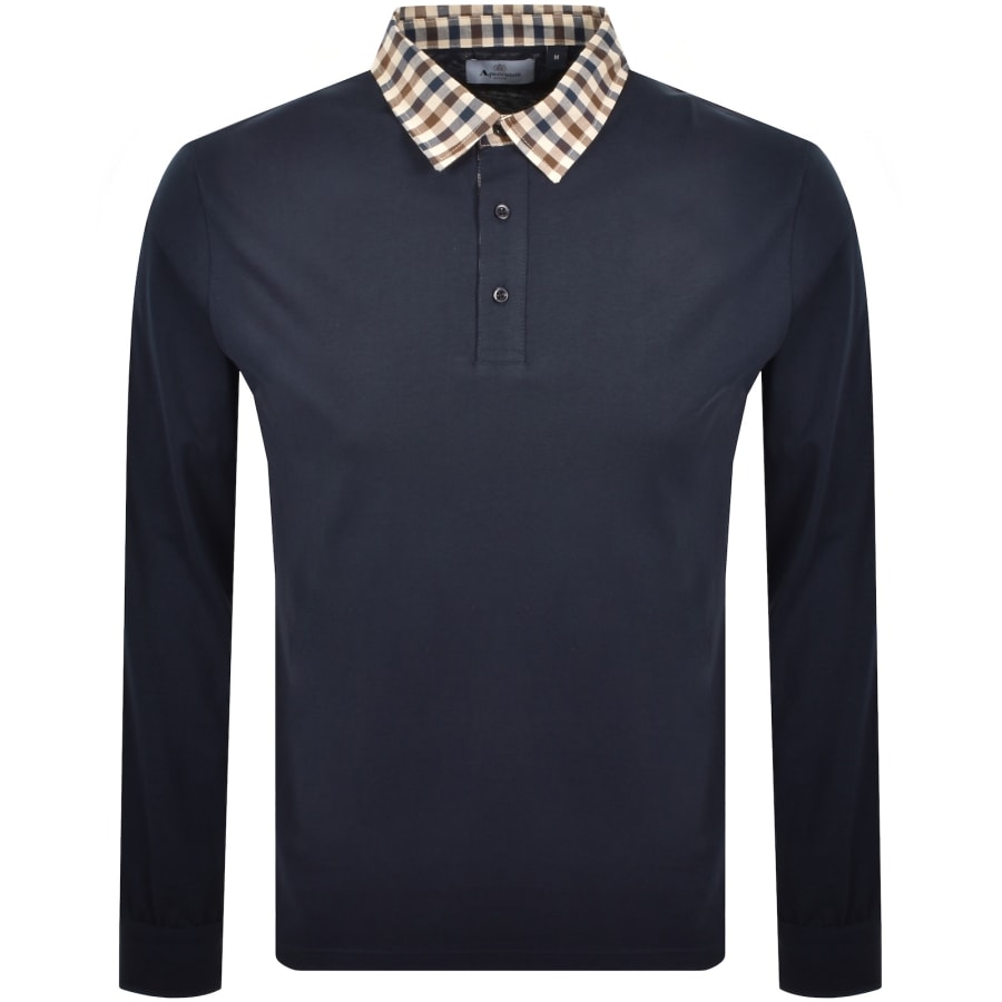 Image number 1 for Aquascutum Club Check Collar Polo T Shirt Navy