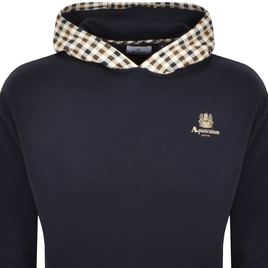 Image number 2 for Aquascutum Active Check Hoodie Fleece Navy