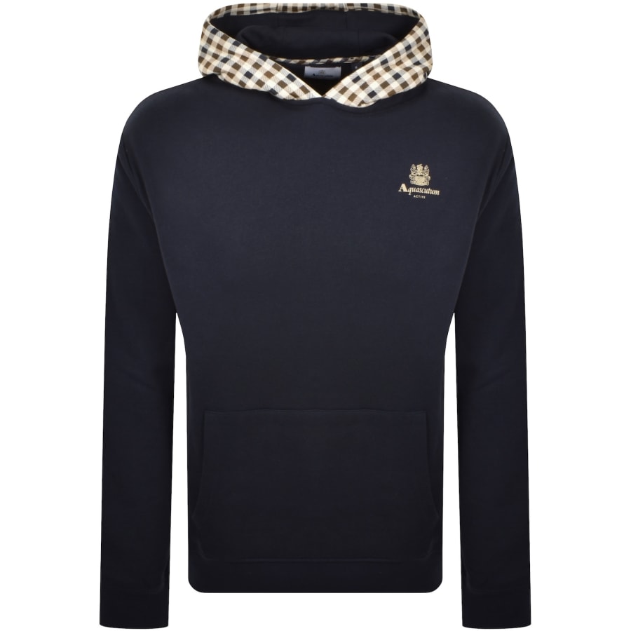 Image number 1 for Aquascutum Active Check Hoodie Fleece Navy
