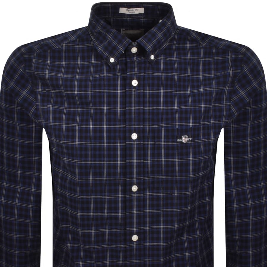 Image number 2 for Gant Long Sleeved Poplin Check Shirt Blue