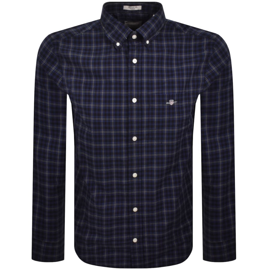 Image number 1 for Gant Long Sleeved Poplin Check Shirt Blue
