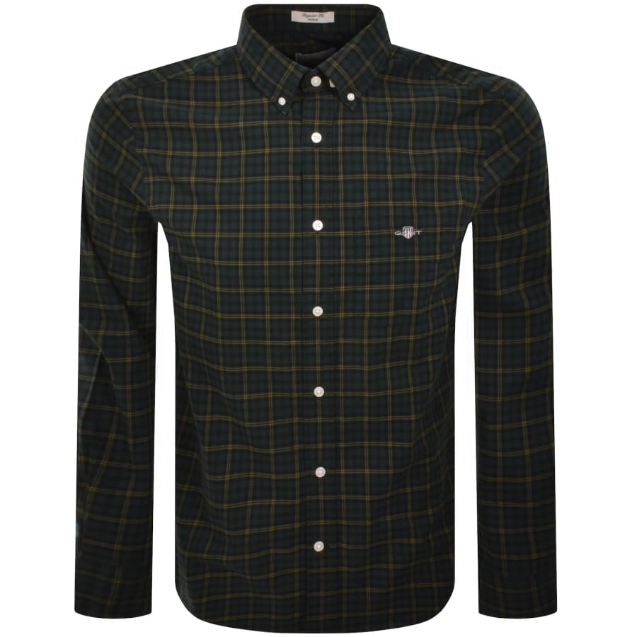 Image number 1 for Gant Long Sleeved Poplin Check Shirt Green