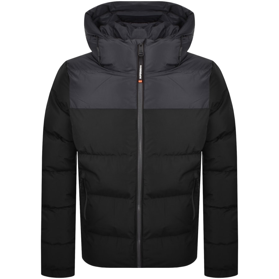 Image number 2 for Superdry Colour Block Hooded Puffer Jacket Black