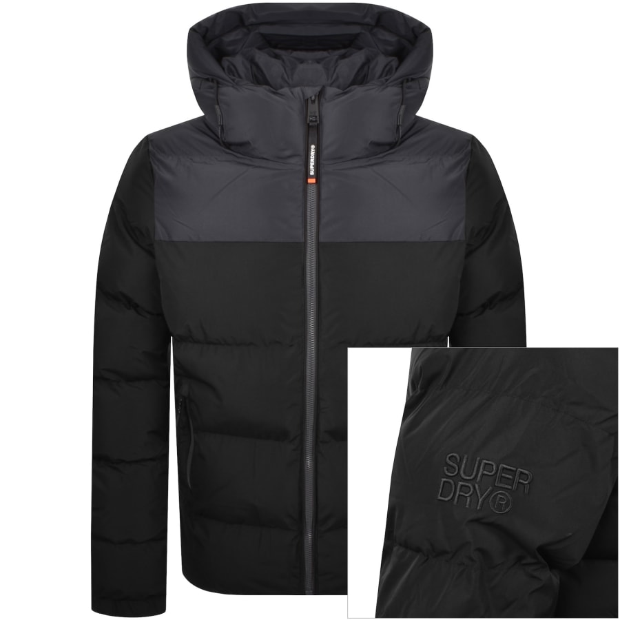 Image number 1 for Superdry Colour Block Hooded Puffer Jacket Black