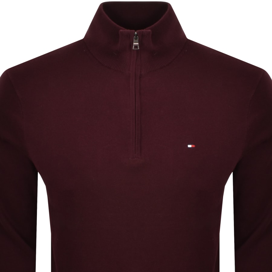 Image number 2 for Tommy Hilfiger Quarter Zip Jumper Burgundy