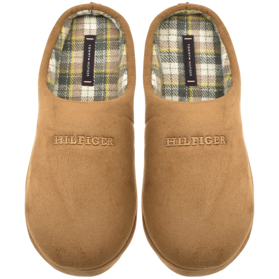 Image number 1 for Tommy Hilfiger Check Lined Slippers Khaki