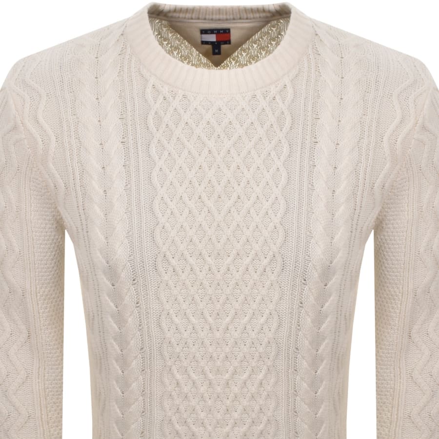 Image number 2 for Tommy Jeans Cable Knit Jumper Cream