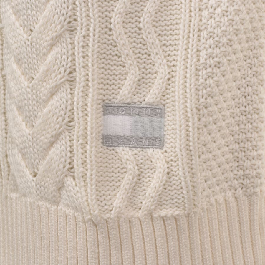 Image number 3 for Tommy Jeans Cable Knit Jumper Cream