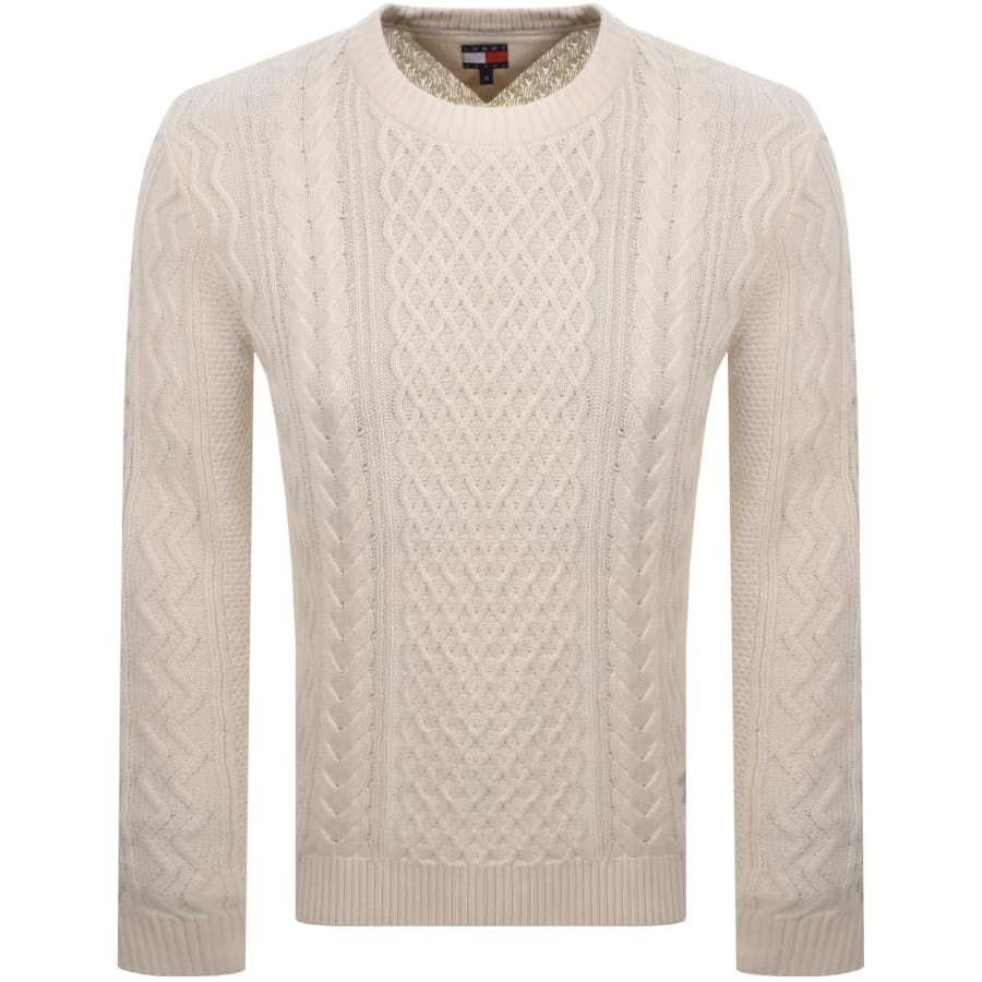 Image number 1 for Tommy Jeans Cable Knit Jumper Cream