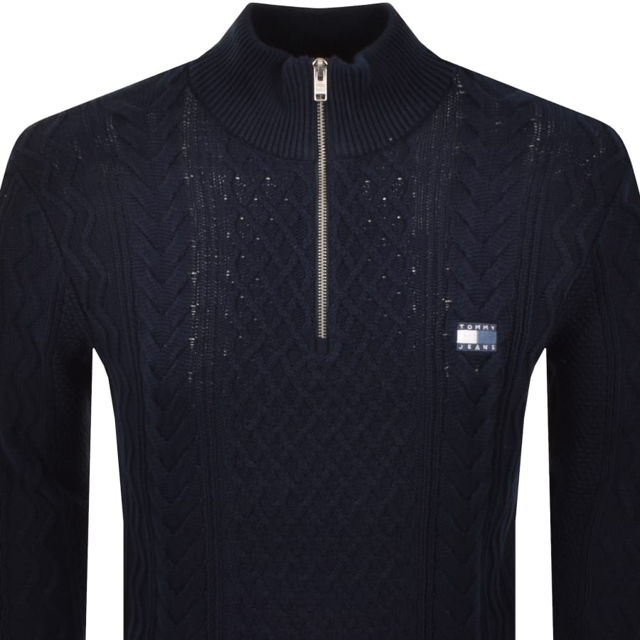 Image number 2 for Tommy Jeans Quarter Zip Cable Knit Jumper Navy