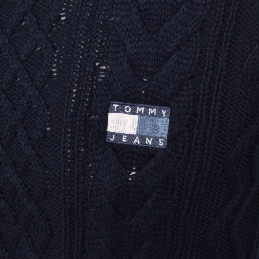 Image number 3 for Tommy Jeans Quarter Zip Cable Knit Jumper Navy